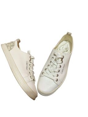 Calvin Klein Women's white Lace-Up Sneakers
